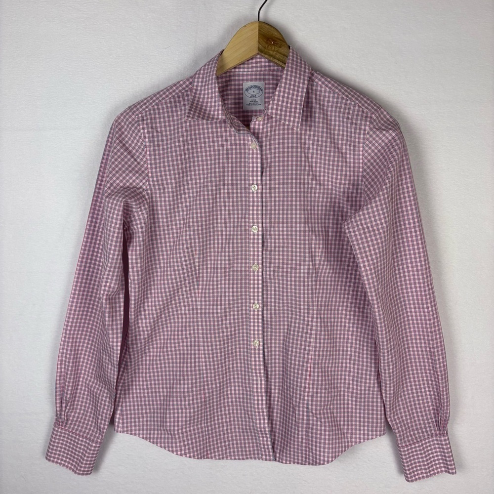 Brooks Brothers Pink Blue Plaid No-Iron Fitted Button Down Shirt